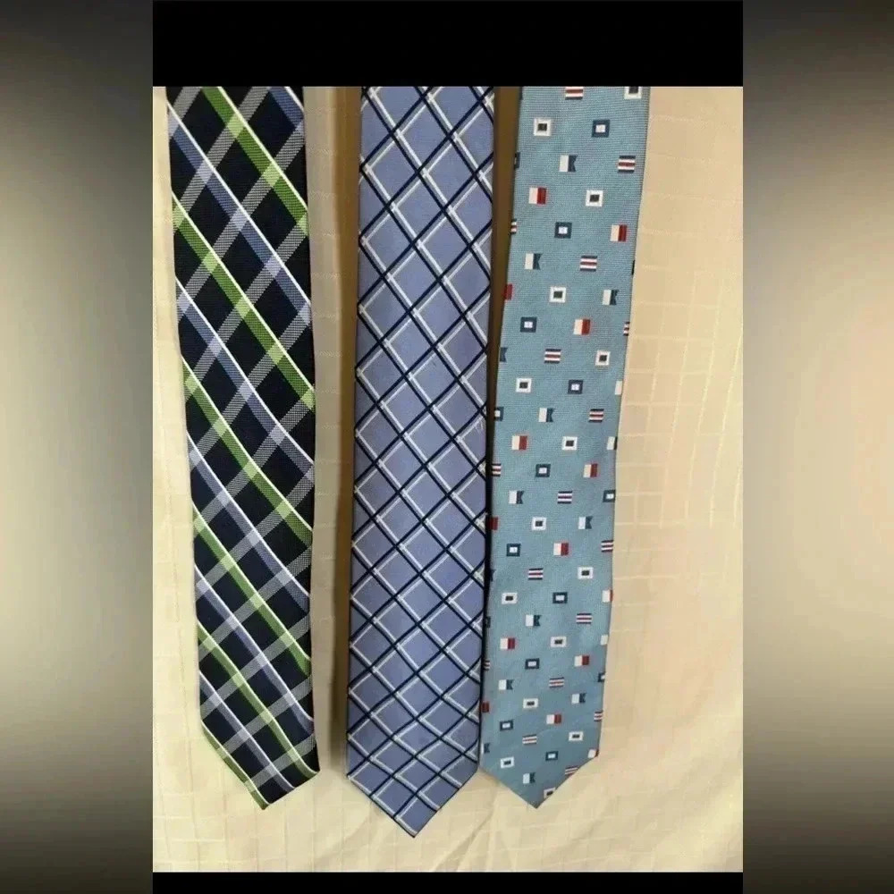 Lot Of 3 Chaps Ralph Lauren Men’s 💯% Pure Silk Tie  Blues White Red Green